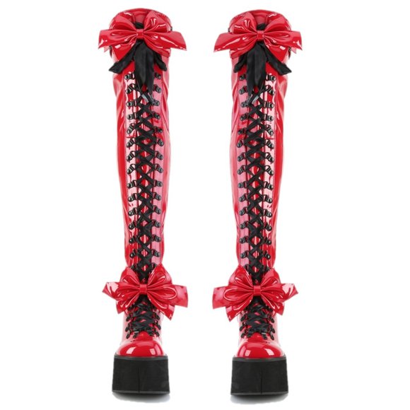 Demonia Shoes - Stretch Red Patent Platform Thigh Boots Goth Punk Rock Rave Kera 303